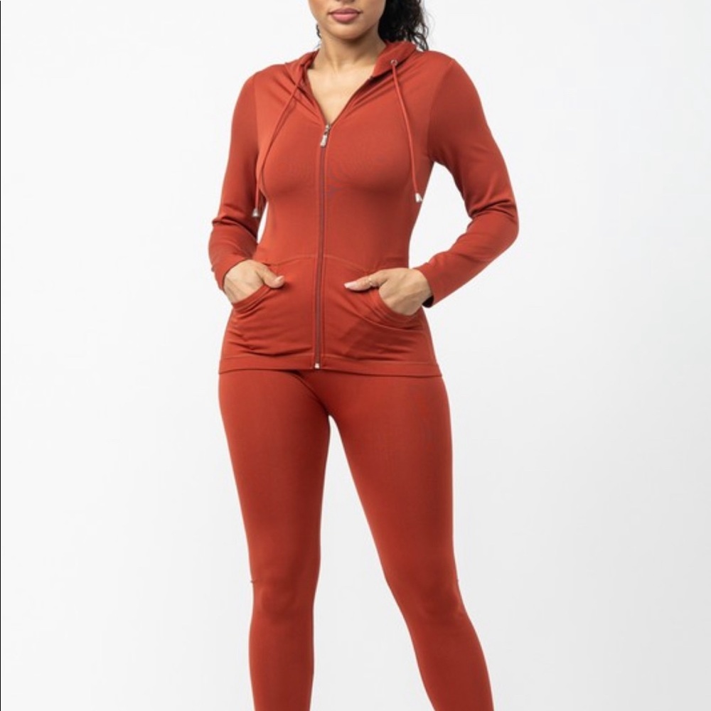Zip Up Hoodie Jacket With Leggings Set
